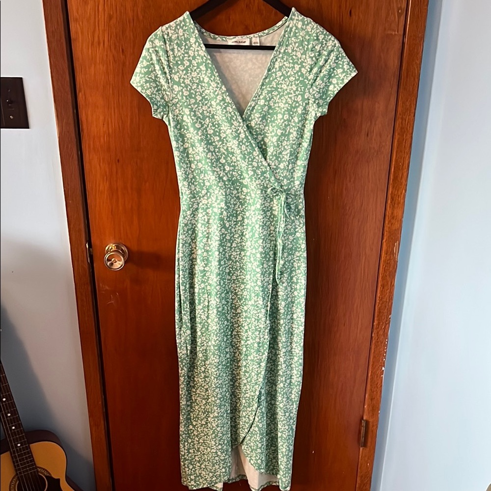 Floral Green Wrap Dress